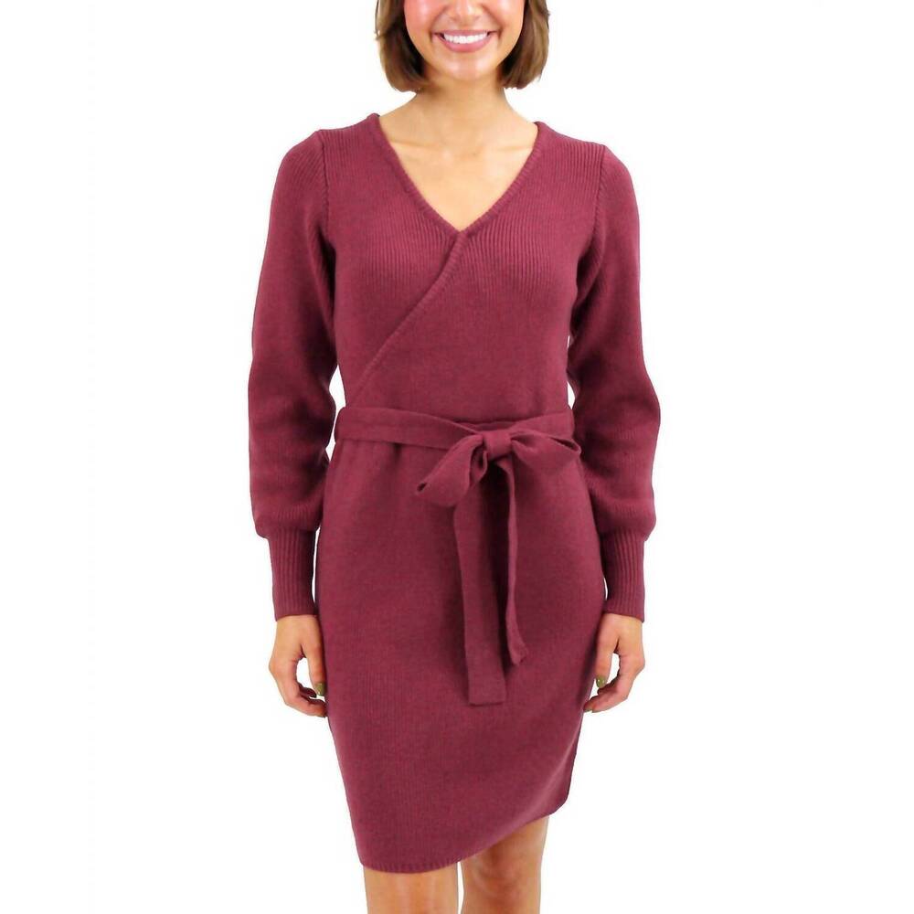 NEW GRACE AND LACE faux wrap sweater dress in cabernet